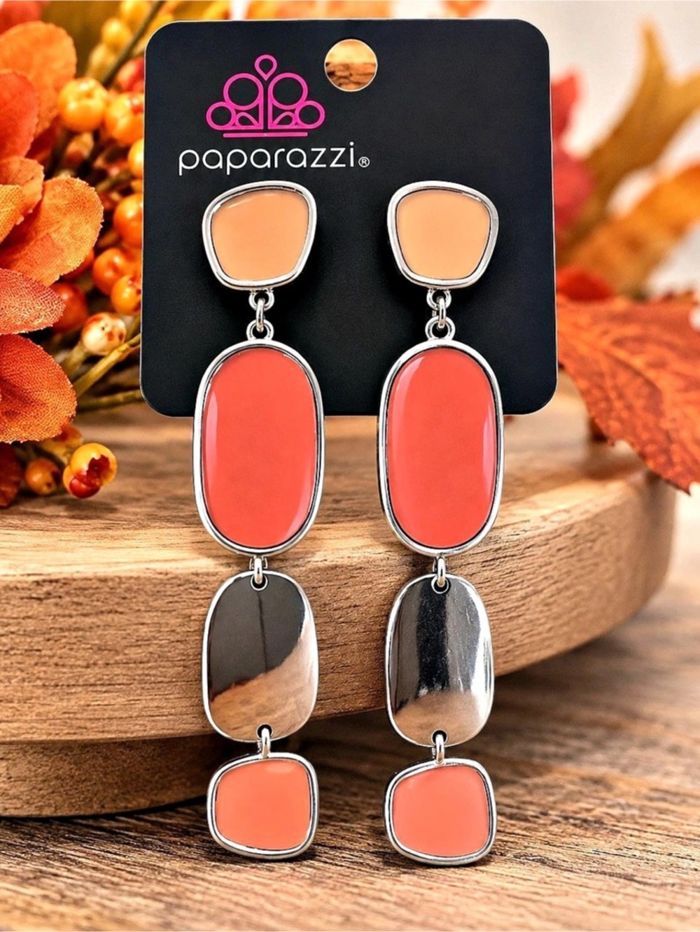 Paparazzi Orange & silver statement dangle earrings